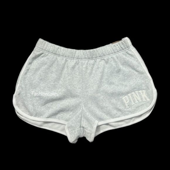 Victoria’s Secret Pink Varsity Shorts Side Pockets pink logo gray Xl - Picture 1 of 2